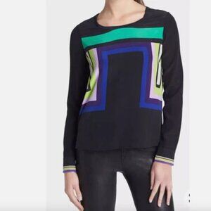Diane von Furstenberg • 100% Silk Perla Geometric Black Colorblock Blouse • 8